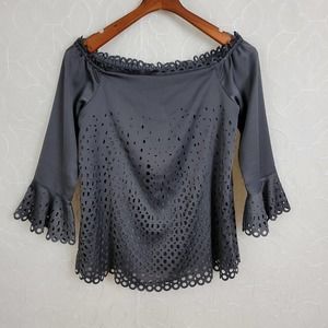 Banana Republic Women's Black Small Blouse Boat Neck Trumpet Sleeve